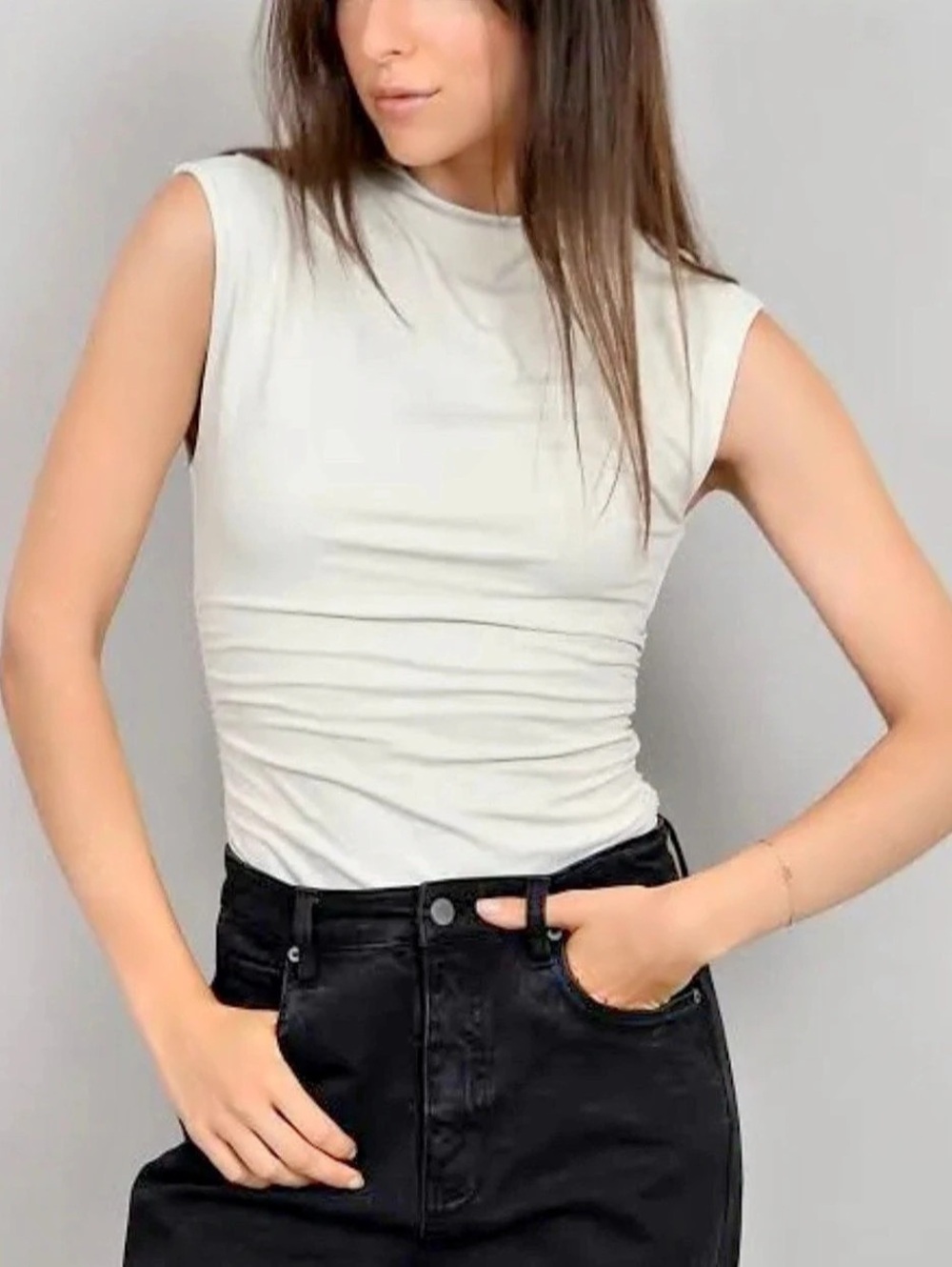 Retrod Ruched Cream Bodysuit Size Medium Like New
